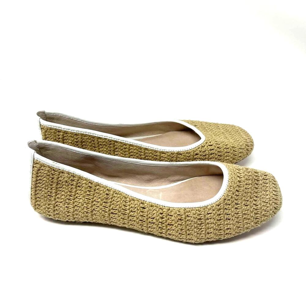 House of Harlow | Beige Knit Ballet Flats Beach Tan White 8
